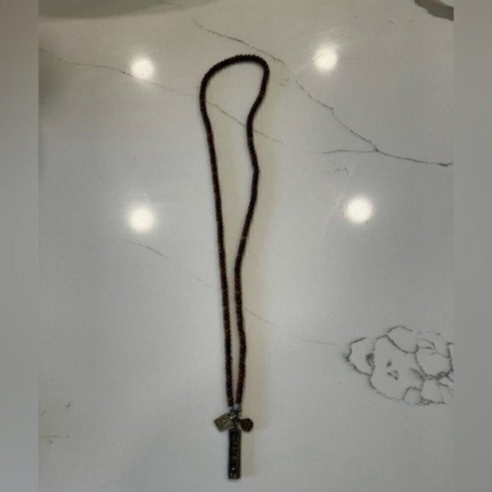 Wood Beaded Necklaces for Women with Gold Pendant - Gold Necklace for Women - Picture 4 of 7